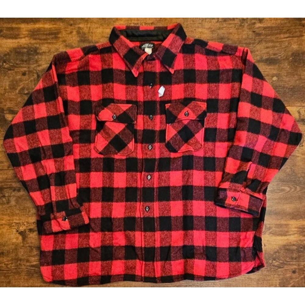 50s / 60s King Cole Flannel Shirt Buffalo Plaid Wool Hunting Camp Vintage 3XL